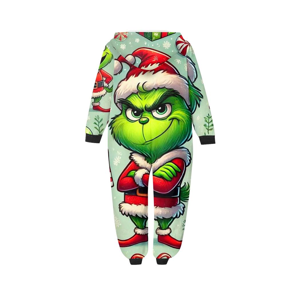 Kids One Piece Hooded Jumpsuit Zipper Front Coverall Pajamas Long Sleeve Full Body Sleepwear for Home Use