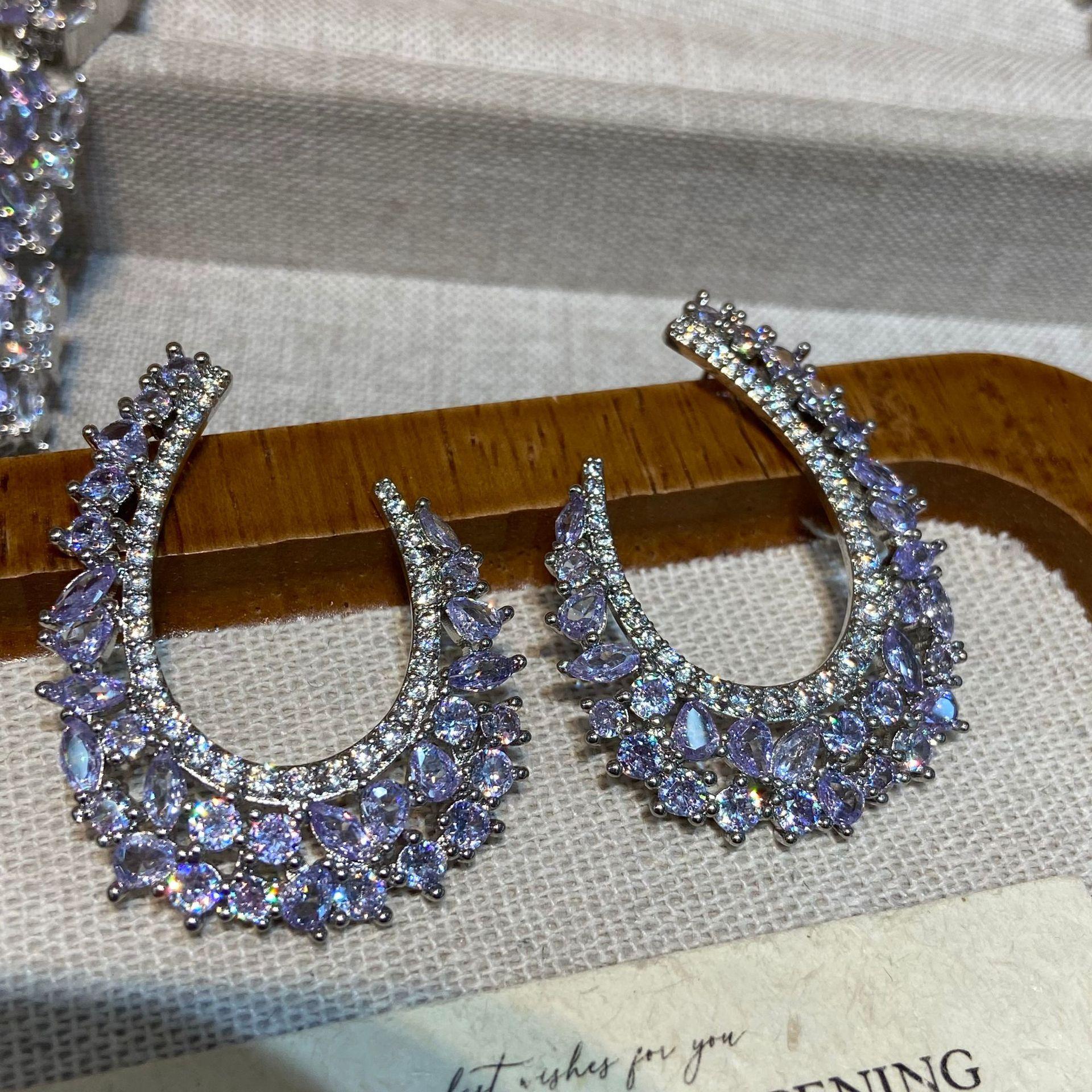 Luxury Heavy Industry Party Zircon Micro-Inlaid High-End Party Dress With Elegant Earrings, Necklace, Bracelet Set