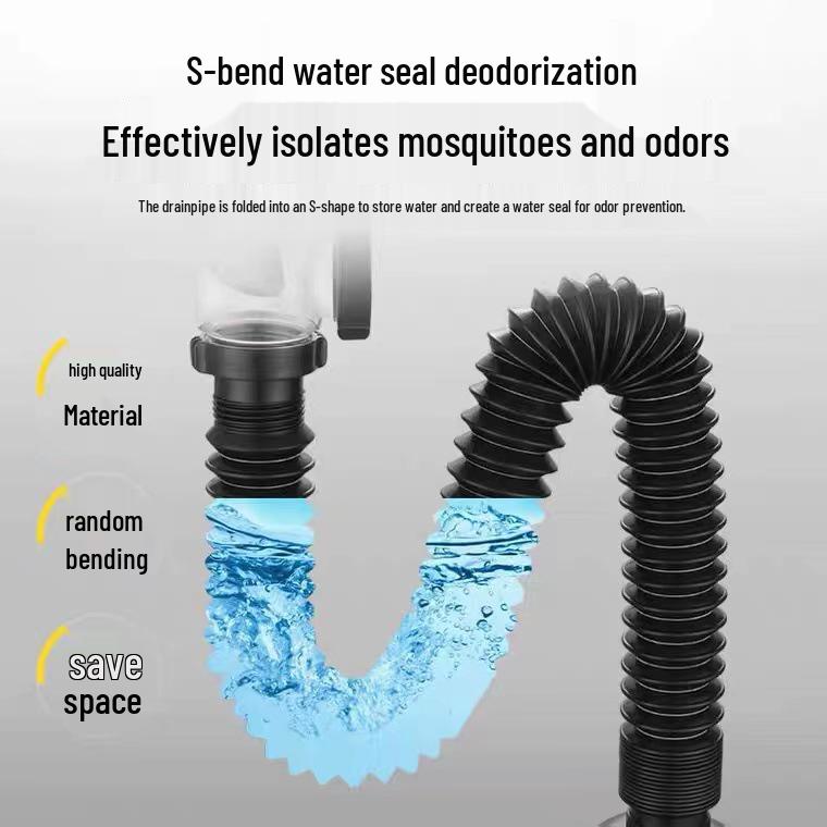 Wall-Mounted Anti-Odor Bathroom Sink Drain Set - Stainless Steel Basin Pipe and Horizontal Drainer.