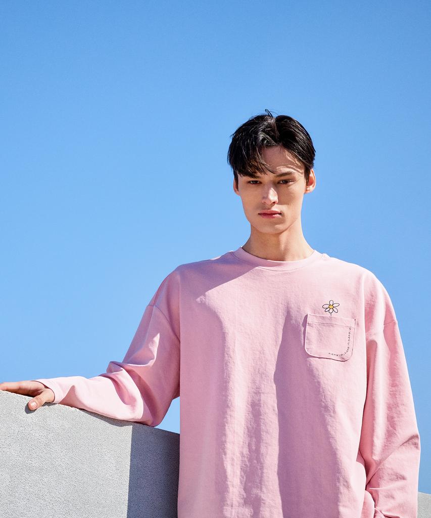 KANDINI Pink Pocket Long Sleeve T-Shirt_Unisex