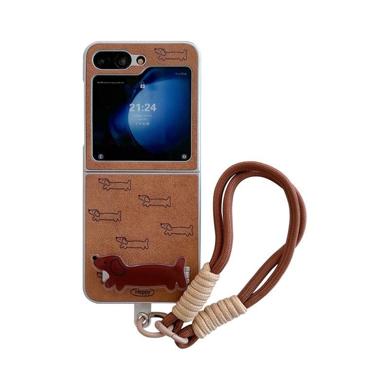 Applicable To Samsung ZFlip6 Cartoon Sheep Bar Pattern Mobile Phone Case Zflip5 Folding Bracket Hand Lanyard Protective Cover