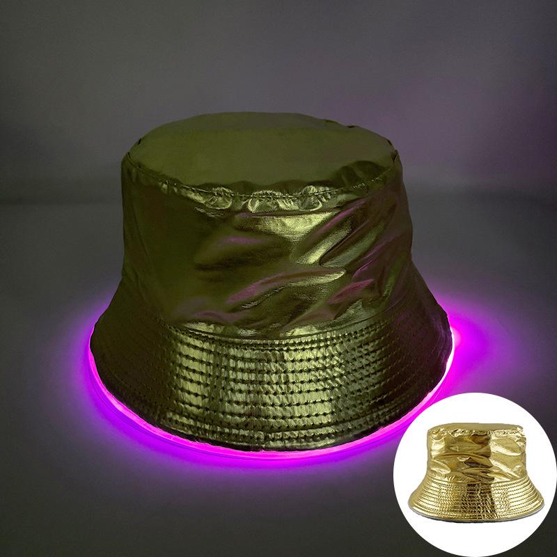 Unisex LED Világítós Hímzett Bucket Kalap Logóval és Egyszínű Lapos Tetővel