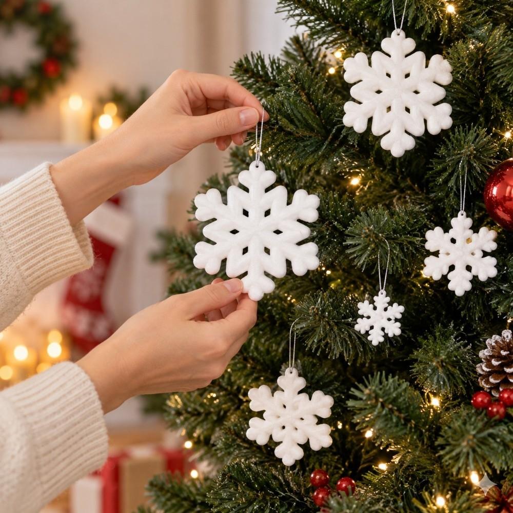 5/10pcs/Pack 8/20cm White Snowflakes Foam Window Decorations For Christmas Party Decor