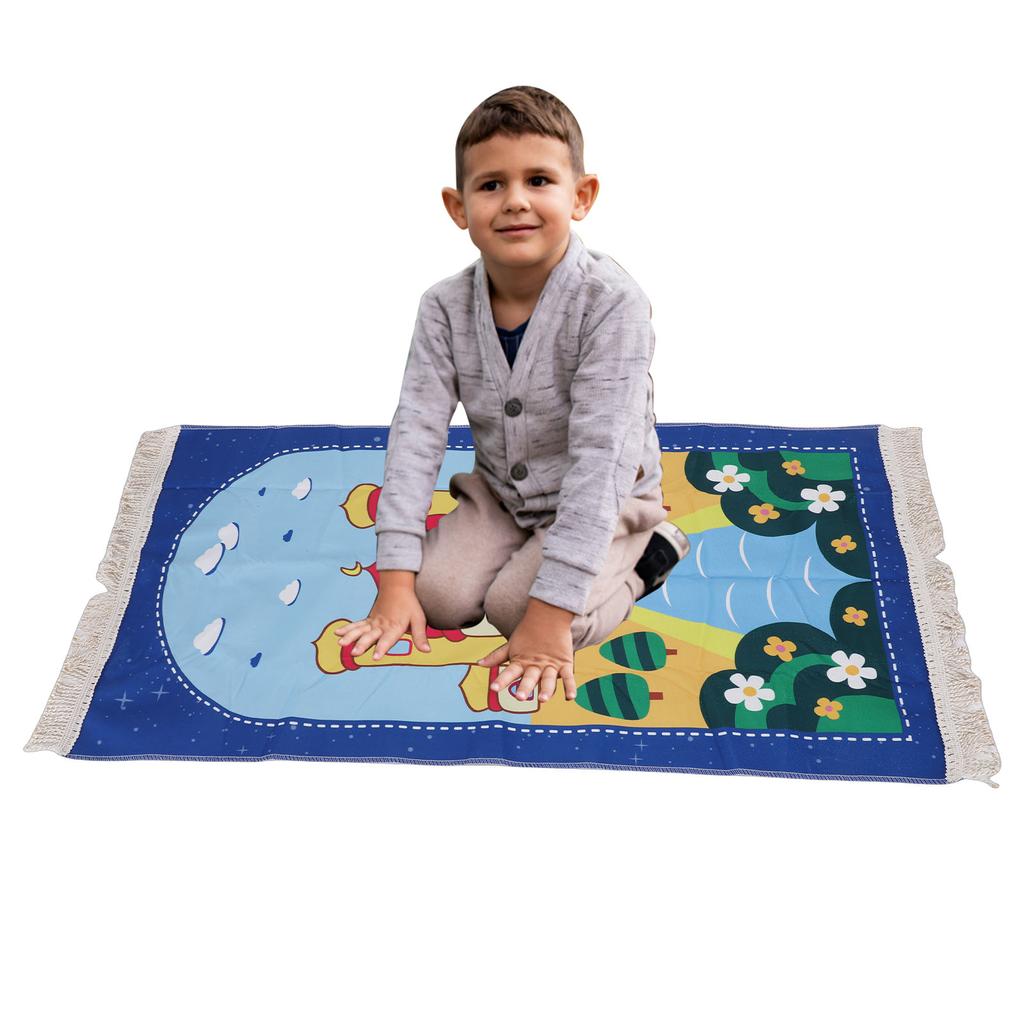 Kids Pray Rug Thick Mat Soft for Women Men Children Meditation with Tassel Pray Beads Pendant Storage Cylinder