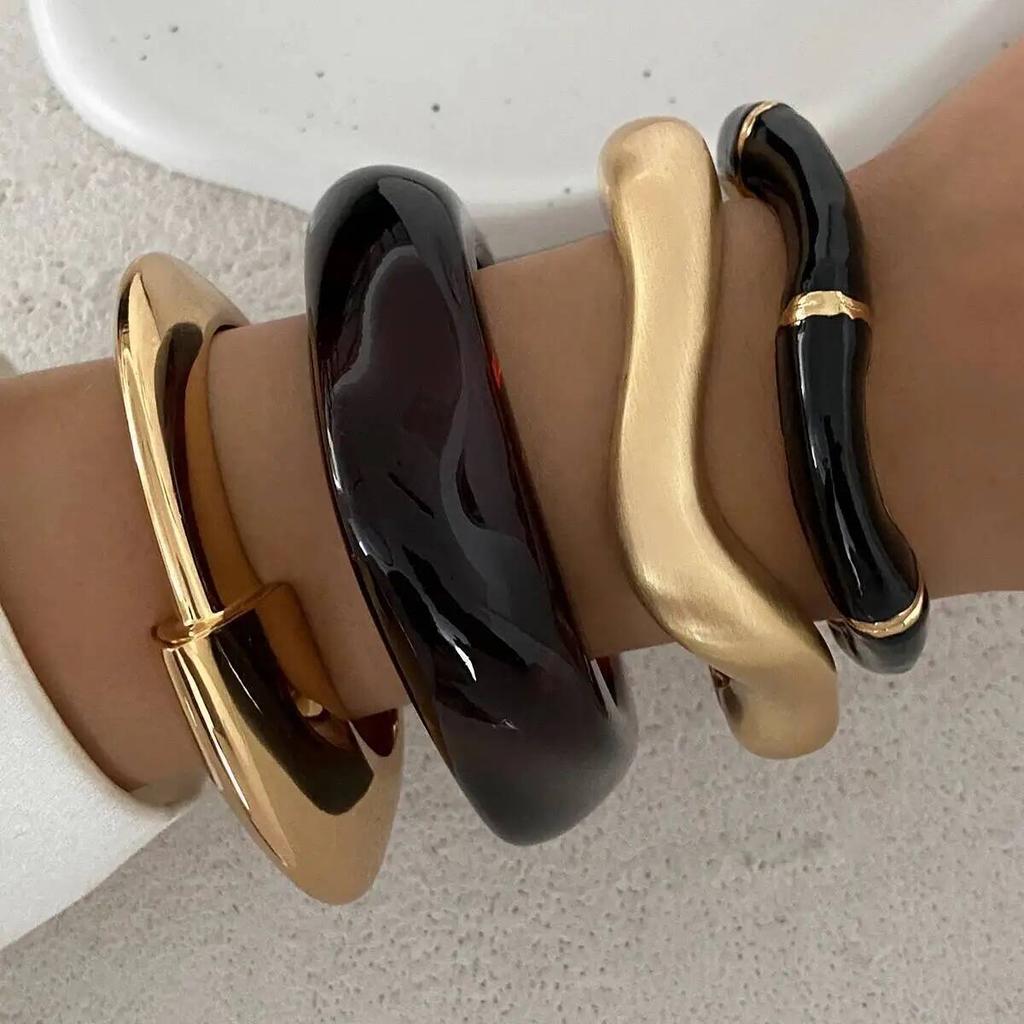 IngeSight.Z 4 Styles Exaggerated Thick Resin Acrylic Wide Cuff Bangles Women Vintage Irregular Geometric Spring Bracelet Jewelry