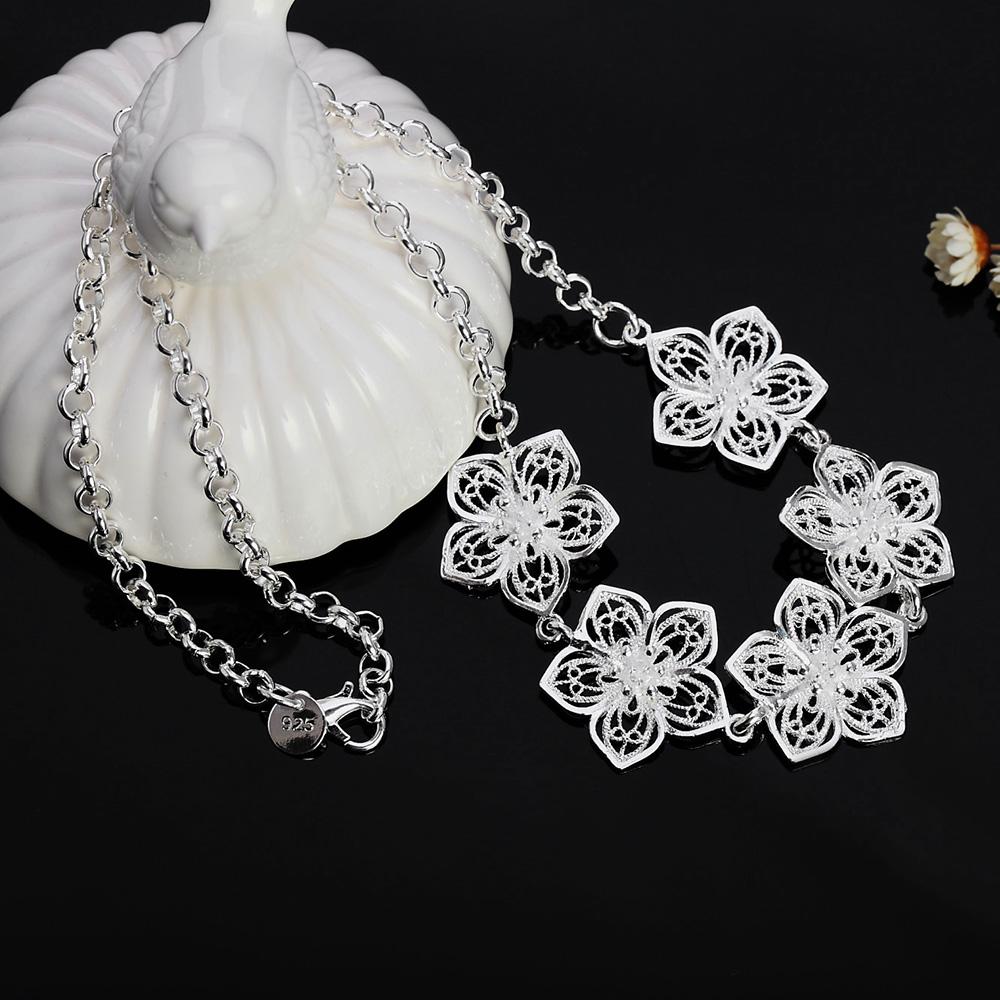925 Sterling Silver Five Flower Necklace Wedding Fashion Jewelry