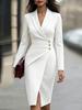 Women's Blazer Dress Lapel V Neck Long Sleeve Solid Color Button Decor Slim Fit Irregular Midi Dress 2026 Autumn Business Casual Wear