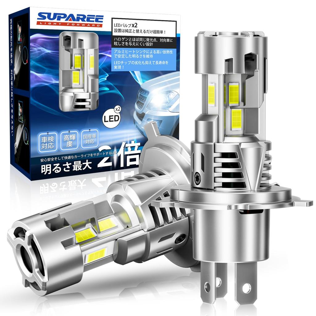 First SUPAREE H4 LED Vehicle Inspection Two Cooling Super 12V 6500K LED Halogen Long IP68 Set of 2 "Industry's Three-Sided Illumination" Headlights,