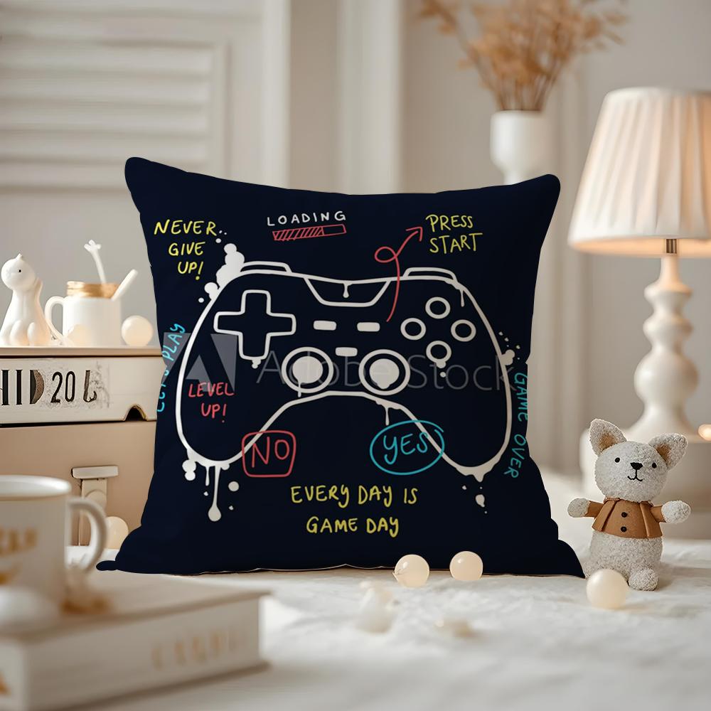 Colorful Graffiti Game Gamepad Cushion Cover Antidustmite Pillowcase Invisible zipper silky short plush Sofa cushion cover