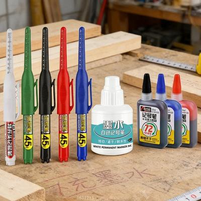 45mm Tip Waterproof Long Head Marker Pen Set Quick-Dry Ink for Woodworking Construction Deep Hole Non-Toxic Black Red Blue White