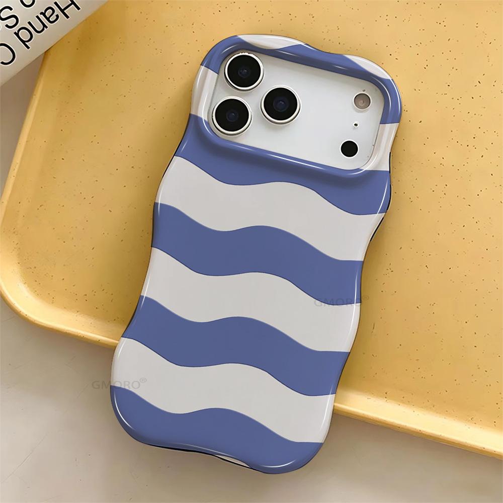 Summer Limited Contrasting Color Wavy Striped Mobile Phone Case iPhone16PROMAX Anti-drop Protective Case 2-in-1 Film