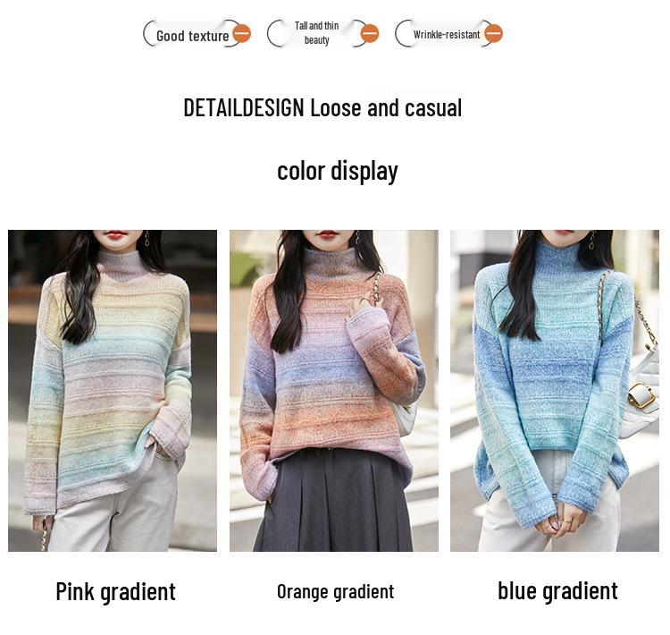 Gradient High Neck Cashmere Sweater: Elegant, Fashionable, and Versatile Design