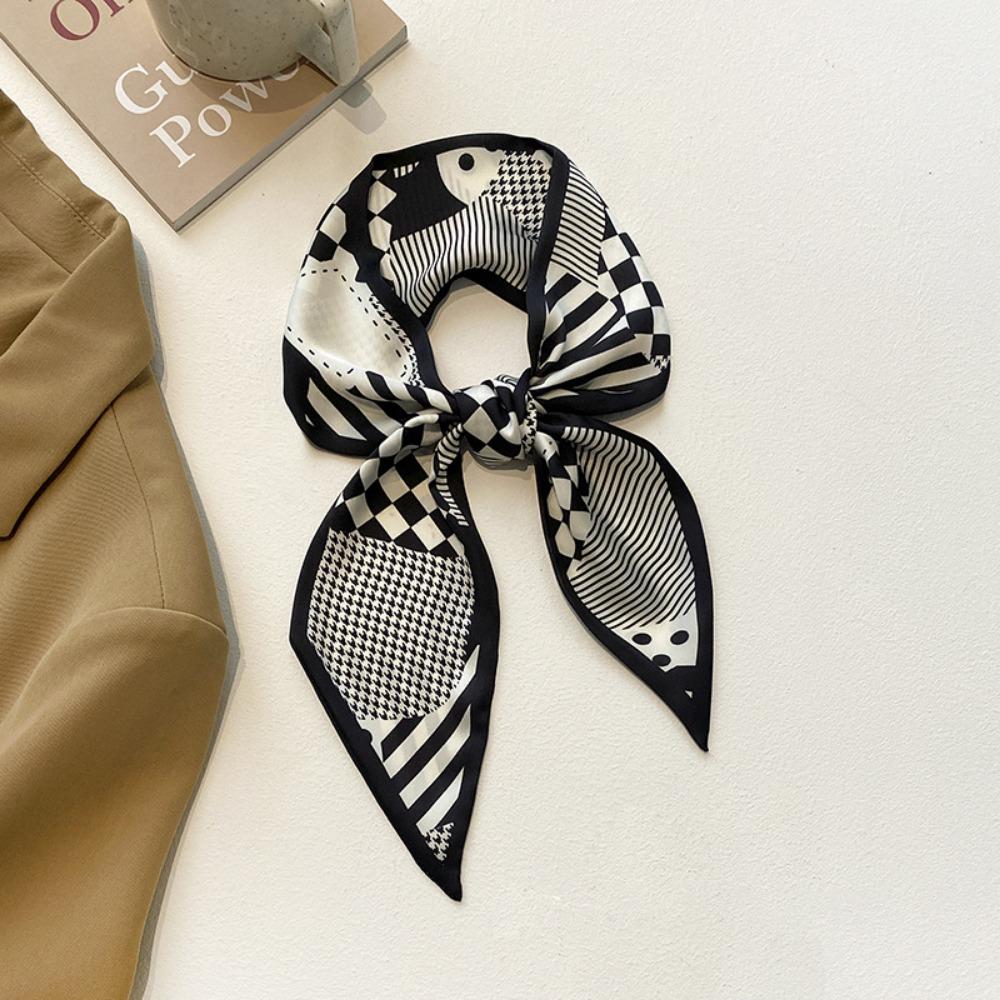 Mote Trykk Silke Smalt Hårskjerf For Kvinner Smalt Bånd Knyte Håndtak Veske Bånd Bandana Halsklede