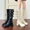 White Pile Boots Women's Autumn and Winter New Boots Women's Thick Heels But Knee Boots Women's Thick-soled Thin Boots