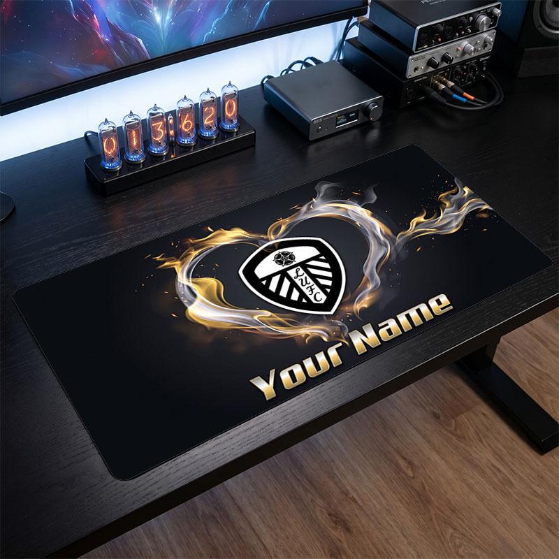 Leeds United Custom Large Mouse Pad, Personalized Name Text Print, Football Logo Non‑Slip Desk Mat Gaming Gift