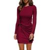 GMXIA Women's Fashion Autumn Winter Solid Color Print Long Sleeve O-Neck High Waist Casual Dresses