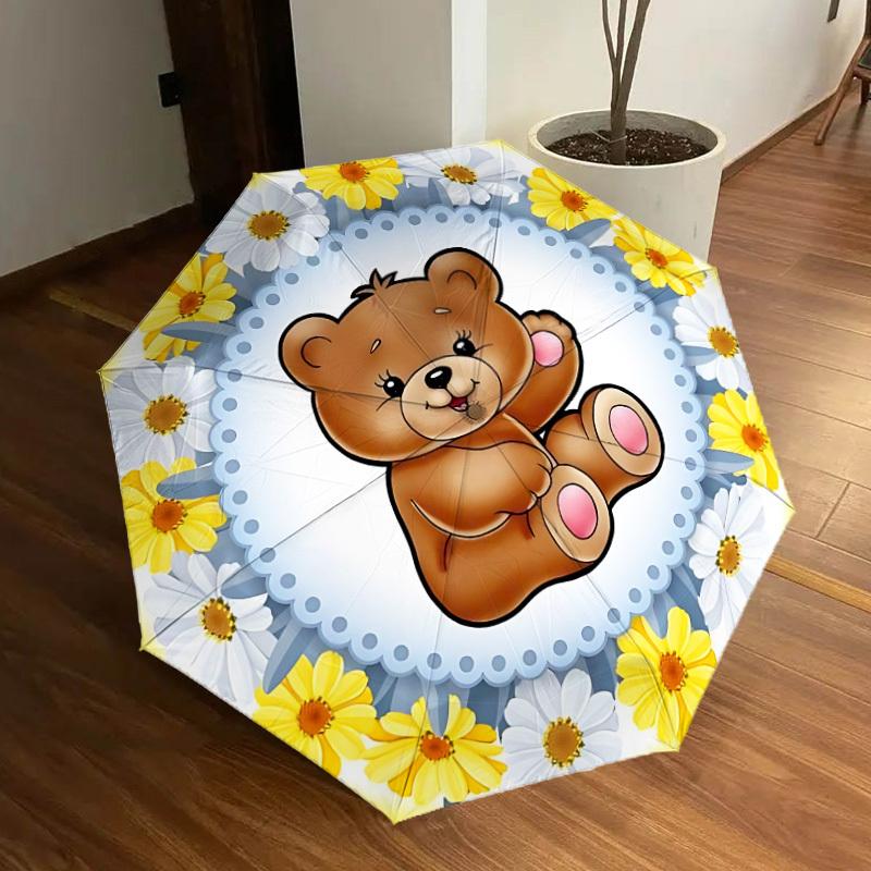 1pc Teddy Bear Fashionable Automatic Opening/Closing Folding Umbrella with 8 Iron Bones, Plastic Handle Yy251015048