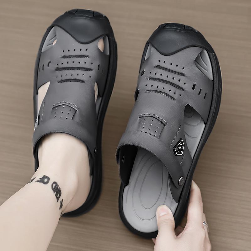 Fashion Breathable Vented Men's Slippers Soft Sole Anti-Slip Casual Trendy Shoes For Middle-Aged Fathers PVC Material Soft Thick Bottom