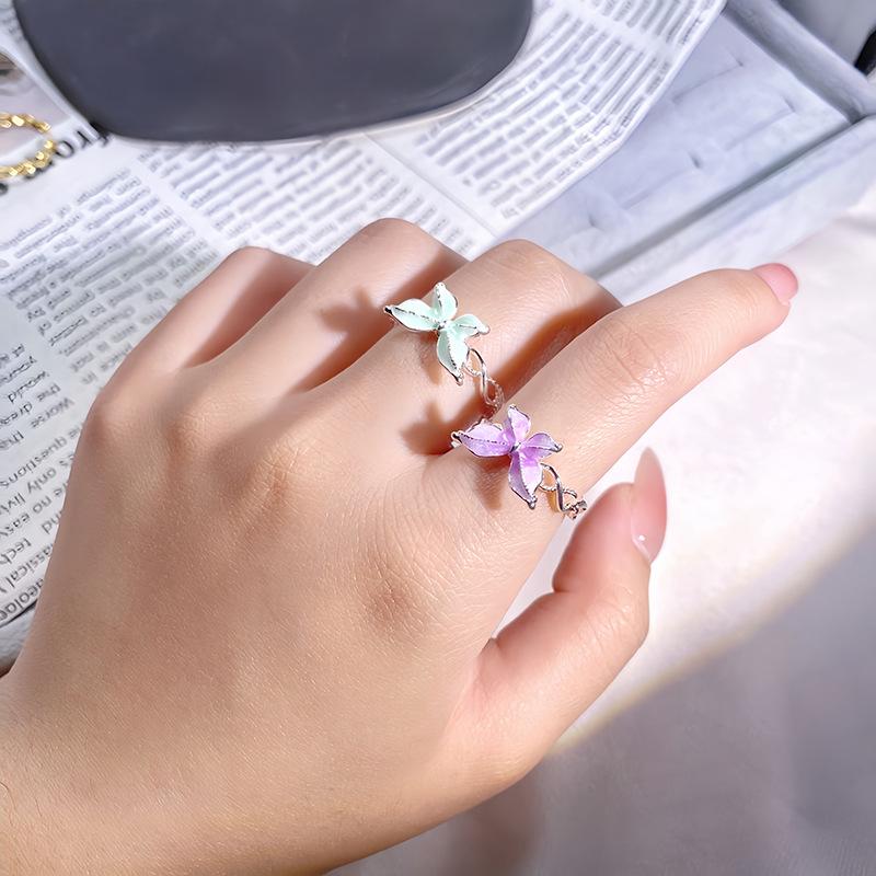 Enamel Color Gradual Change Color Butterfly Open Ring Palace Style Temperament Advanced Sense Light Luxury Personality Ring Woman