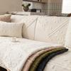 All-Season Jacquard Velvet Sofa Cushion Anti-Slip One-Piece Straight-Row Living Room Seat Pad With Dust Cover Cloth