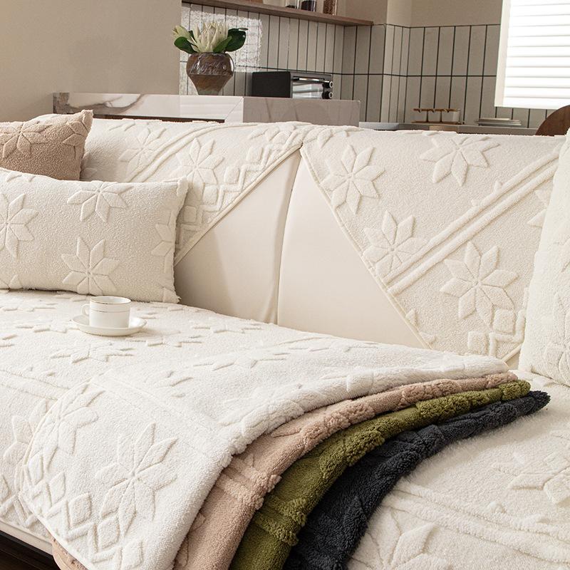 All-Season Jacquard Velvet Sofa Cushion Anti-Slip One-Piece Straight-Row Living Room Seat Pad With Dust Cover Cloth
