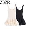 Zbzr Spring New Women Clothes Western Style All-Match Fluffy Patchwork Square Collar Sling Dress 4174801
