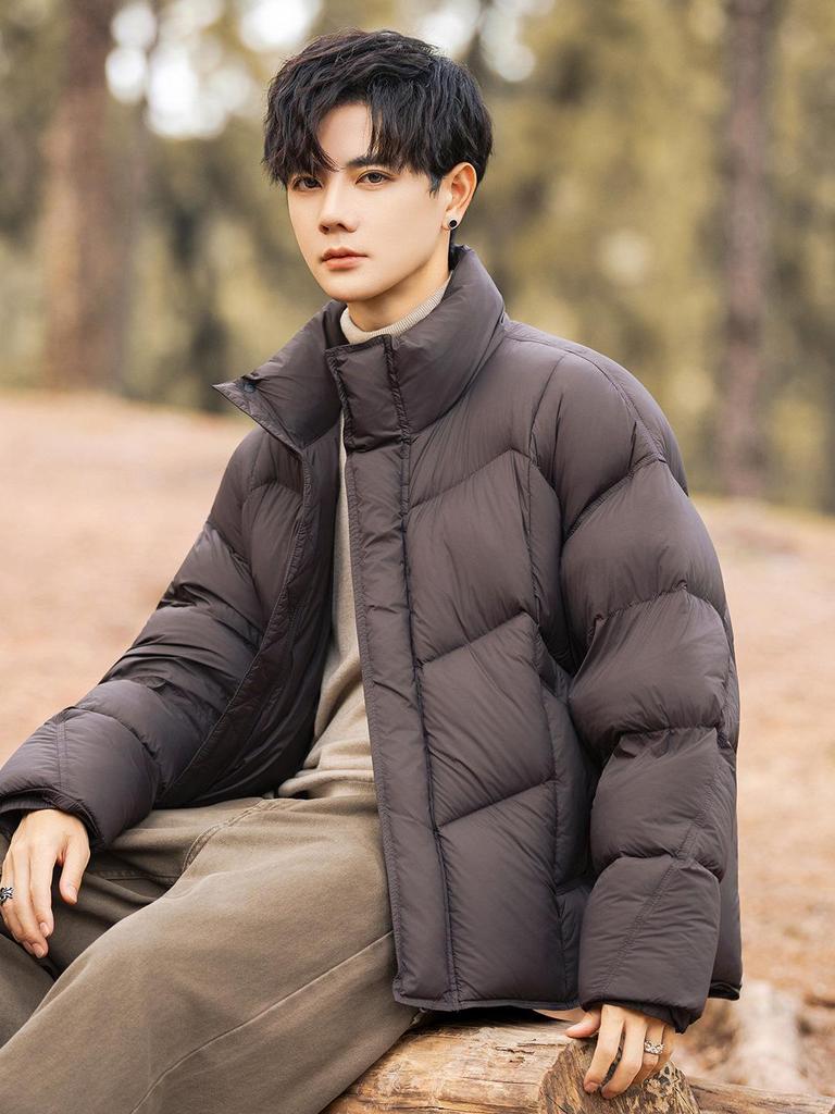 Modna Marka 2025 Męska Luźna Kurtka Puchowa z Stójką - Zimowa Odzież Wierzchnia z Luksusowym Wyglądem