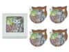 Set of 4 Ceramic Coasters with Ears Cats Mats Under Cup Cat Lovers