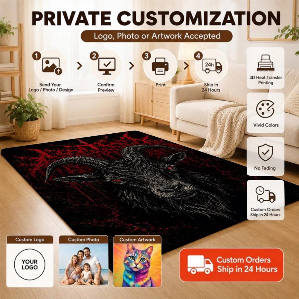 Satanic Black Goat Ritual Rectangular Rug Soundproof Noisereducing Carpet For Living Room Hallway Balcony Home Party Decor Halloween Gift