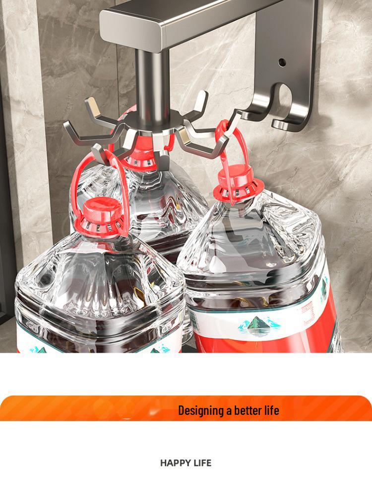 Wall-Mounted Rotating Hook & Storage Rack for Kitchen Utensils - Punch-Free Installation