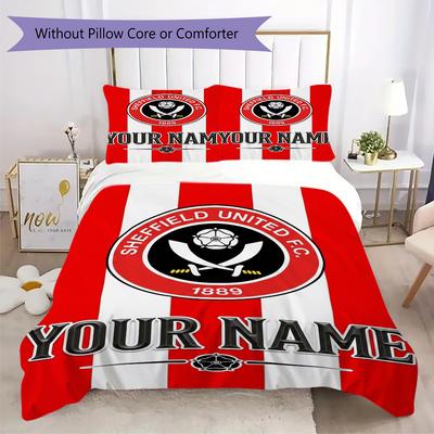 Custom Name Sheffield FC Pattern Bedding,Quilt Set Quilt Cover Pillowcase Home Birthday Gift(1 * Duvet Cover + 2 * Pillowcase, Without Core)_lx
