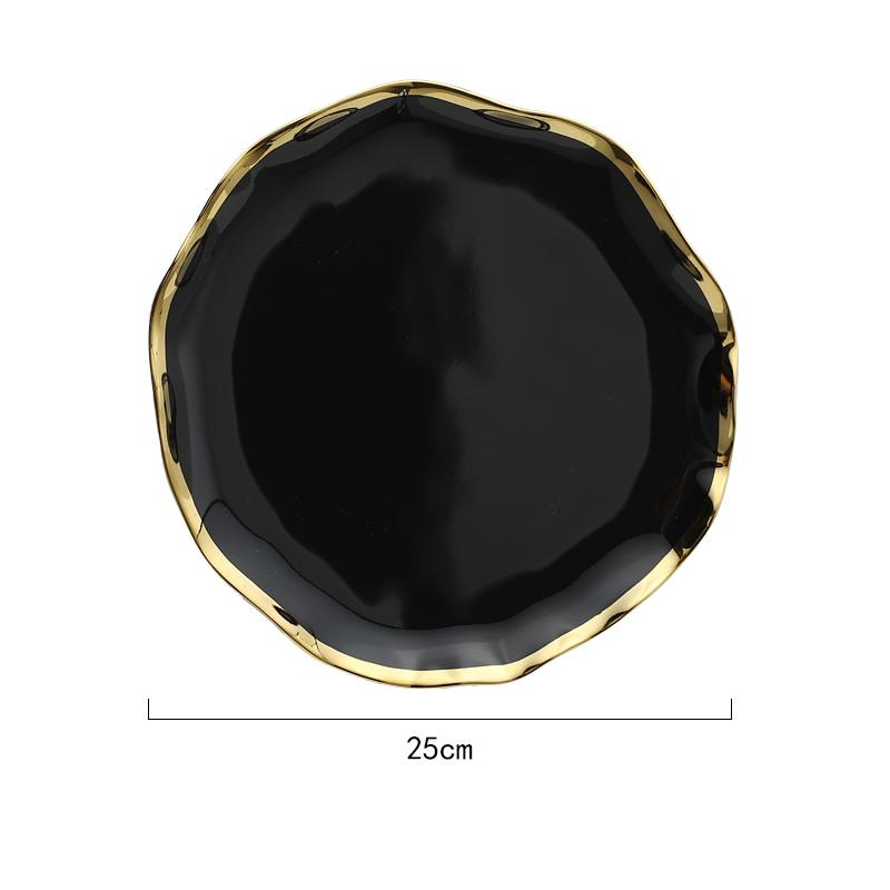 Nordic Golden Stroke Ceramic Plate Light Luxury Black White Pasta Steak Dinner Plates Dessert Dishes Soup Bowls Home Tableware