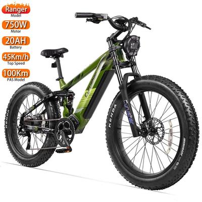 Bicicleta Elétrica Cyrusher Ranger 2.0 Todo o Terreno Motor 750W Pneu Gordo 26" Bicicleta Elétrica para Adultos 52V 20AH Freio Hidráulico Duplo Carga Máxima 150Kg