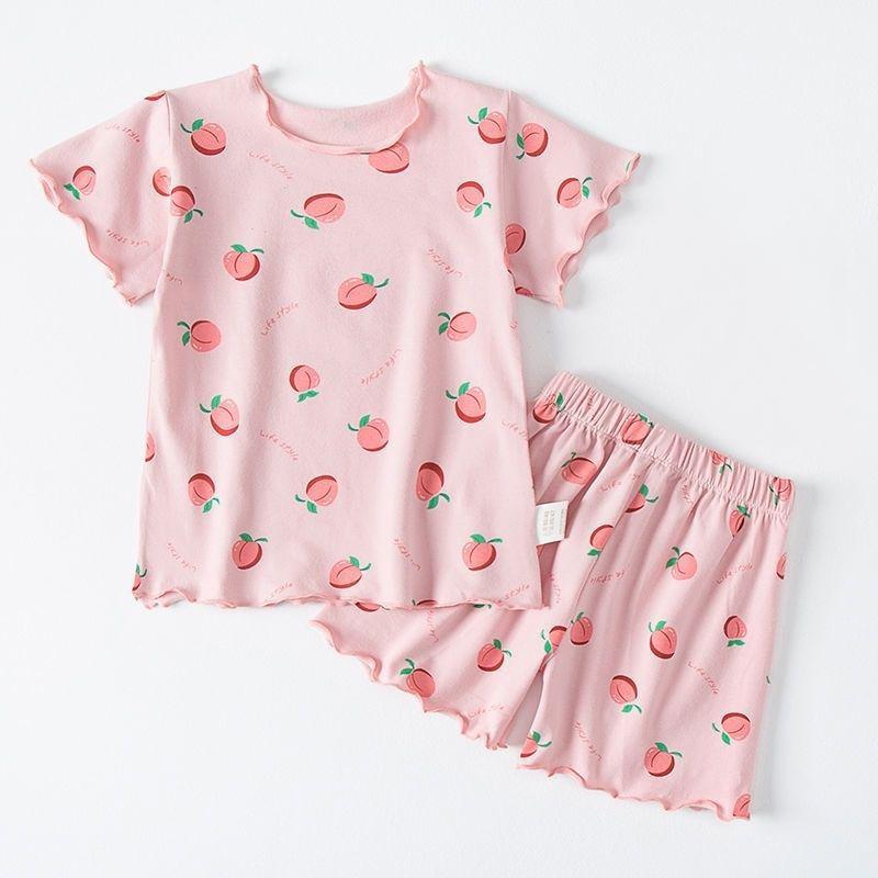 

Летний комплект из топа и шорт с короткими рукавами для маленьких девочек, тонкая домашняя одежда из ледяного шелка, детская одежда, комплект из двух предметов 120