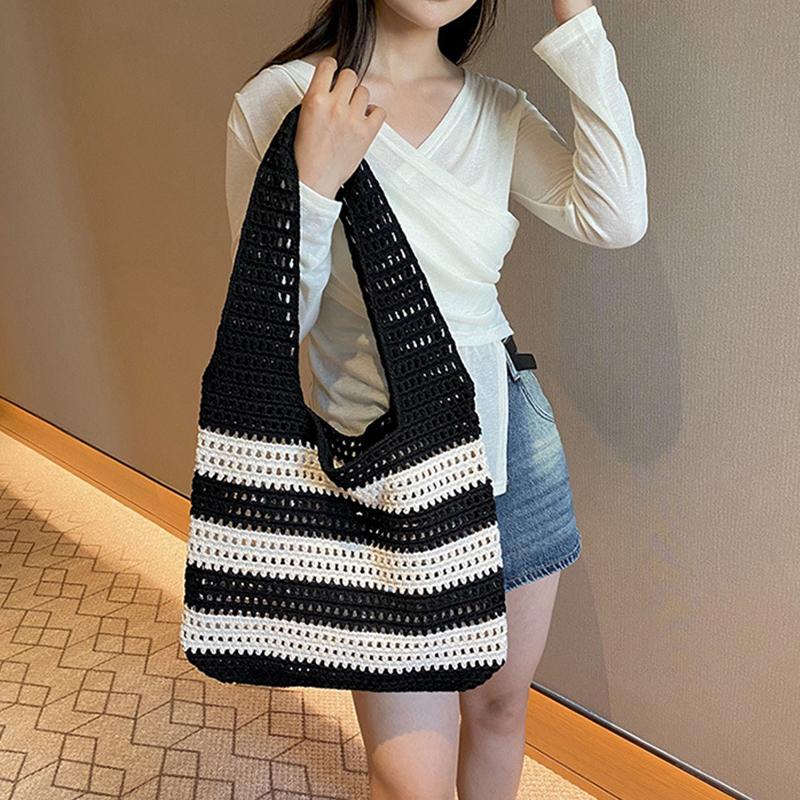 Handwoven Beach Crochet Bag for Women Lightweight Knitted Tote Handbag Summer Shopping Travel Shoulder Purse