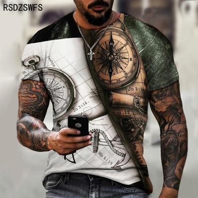 2021 New Men's Summer 3D Printed Compass T-Shirt Hip-Hop Style Large Size T-Shirt Cross Style Short Sleeve Clothing XXS-5XL