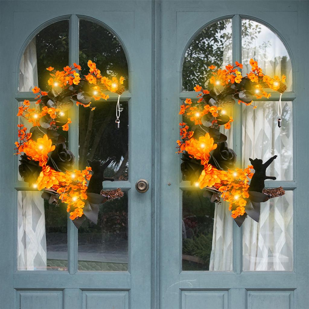 Halloween-Mondkranz mit schwarzer Katze, Holzkranz, Halloween-Kranz, Horror-Dekorationen für Zuhause, Party, Fenster, Wand, Innenbereich