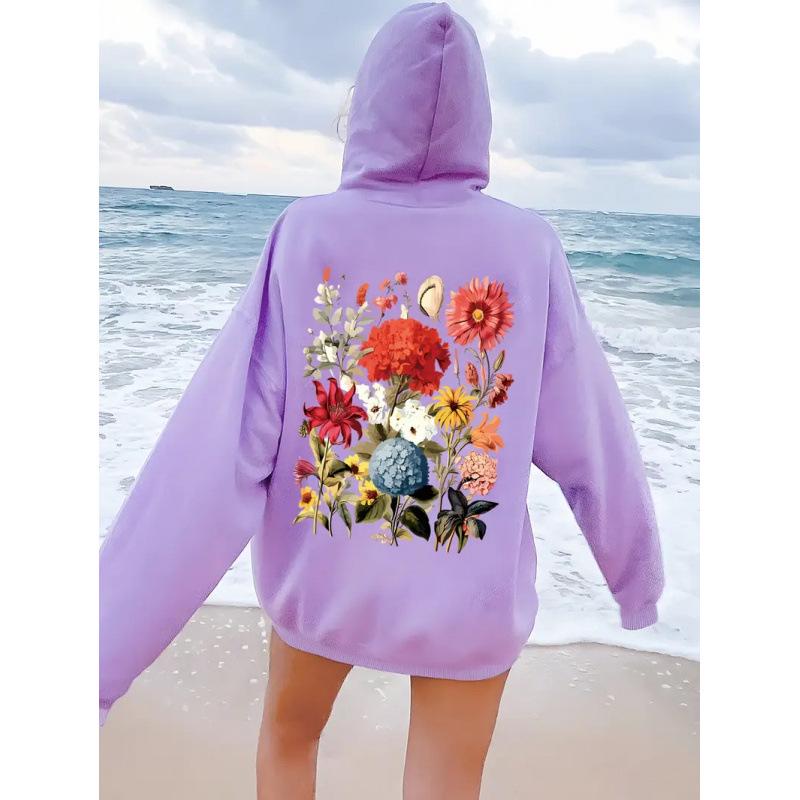 Retro Floral Women's Bohemian Plus Size Long Sleeve Hoodie for Spring & Autumn