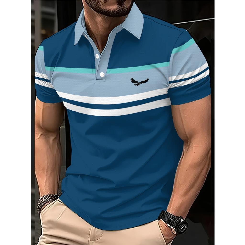 2026 Summer Men's Polo Shirt with Stripes Print Breathable Lightweight Casual Fashionable Outdoor