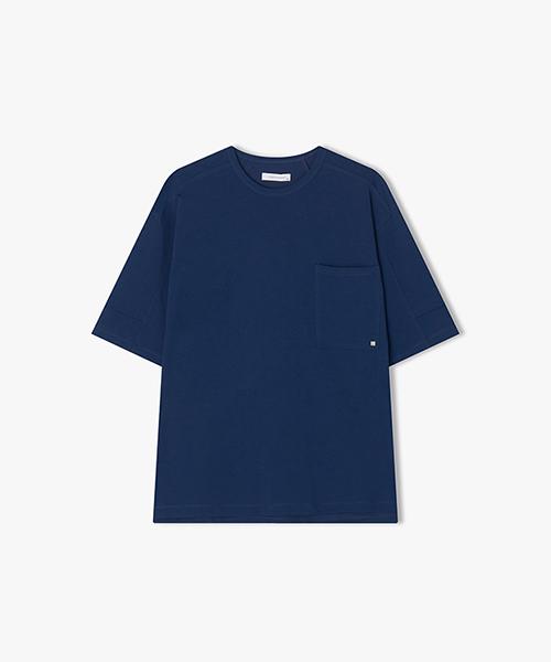 River Classy [25Ss] Llm41591 True Blue Oversized Short Sleeve T-Shirt With Pocket Line Cutout Detail 100