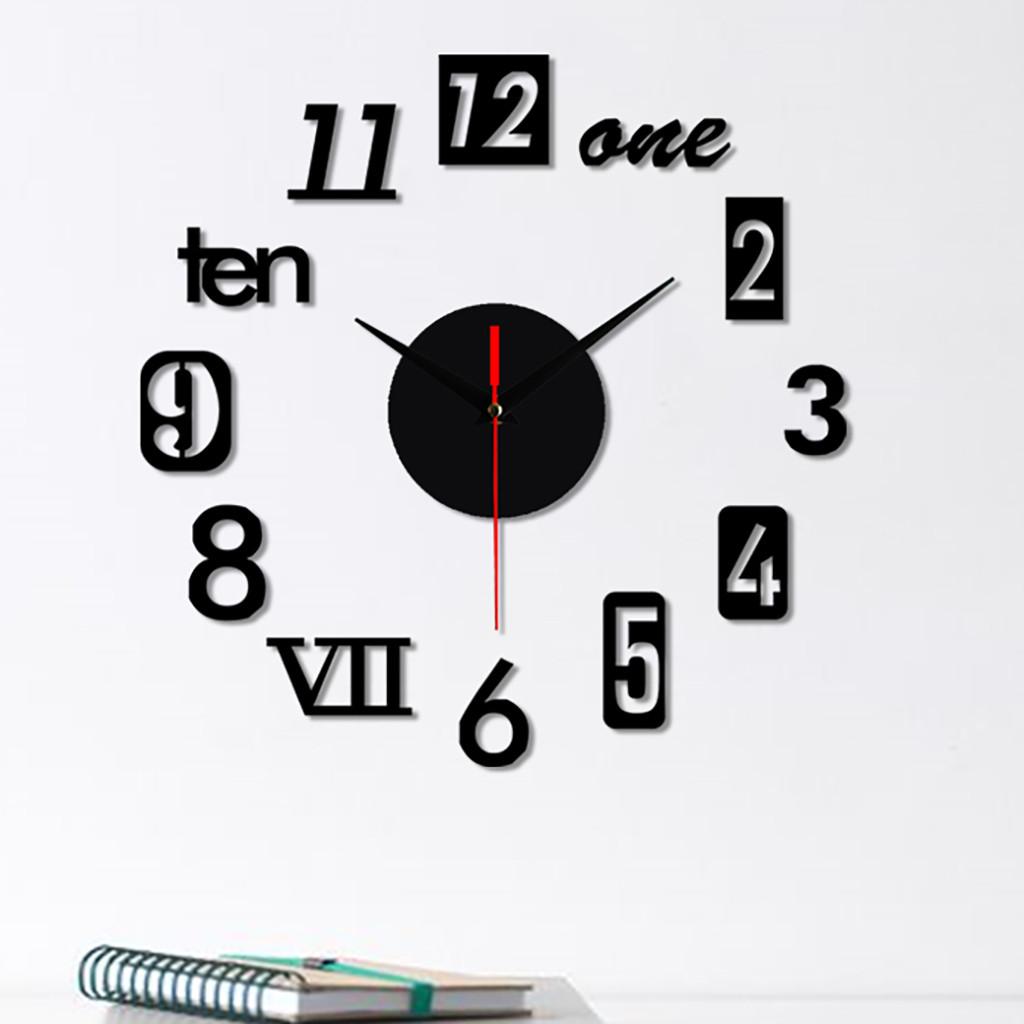 Frameless DIY Wall Mute Clock 3D Mirror Surface Sticker Home  Decor