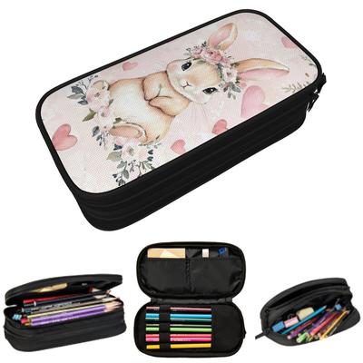 Pink Cute Bunny With Floral Pencil Case for Boys Girls School Pen Box Pencil Bag Stationery Supplies Pen Holder Bag