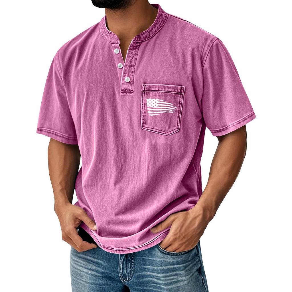 Men's Summer Round Neck Short Sleeve T-Shirt Neck Men's All-match Casual Button Shirt