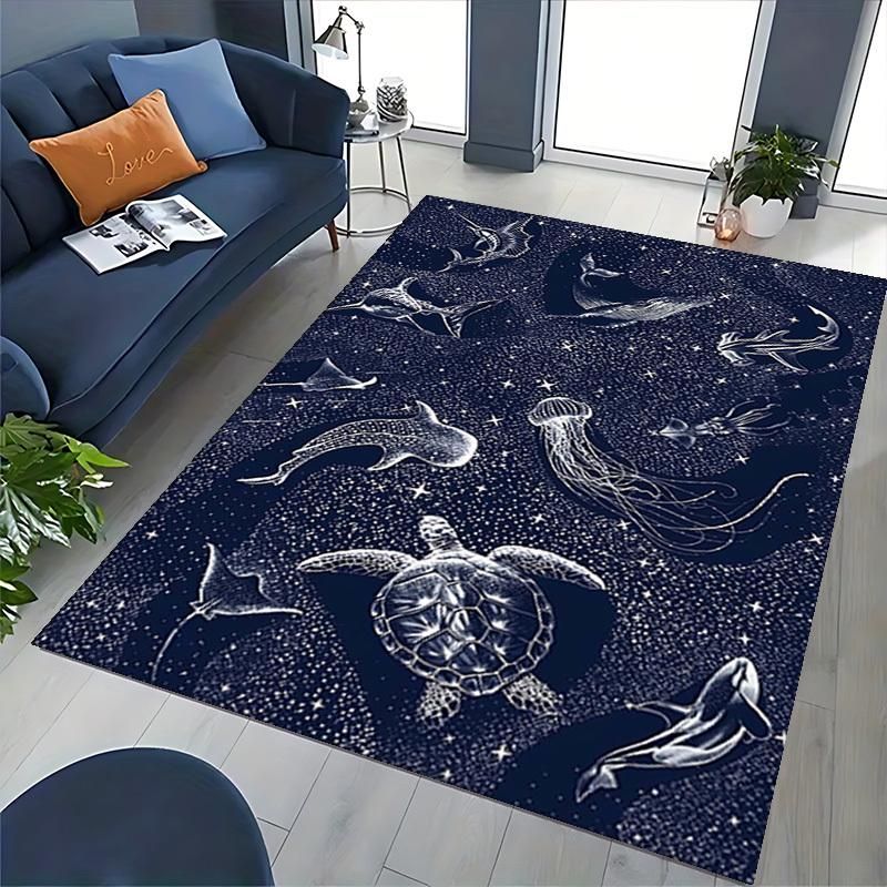 1pc Oceanic Marine Life Chair Mat - Anime Cartoon Design, Non-Slip Carpet for Office Chairs, Suitable for Home Decor, Living Room, Bedroom, Game Room