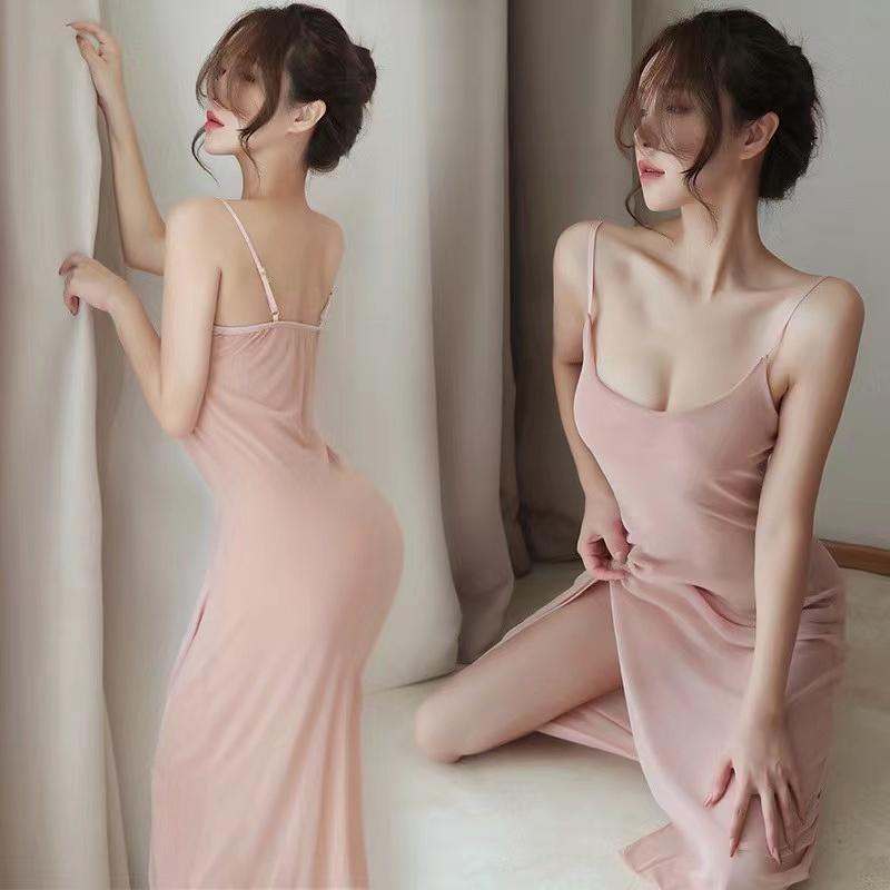 Sex underwear split ends sexy nightgown perspective pure desire wind suspender pajamas thin buttocks women's long large size free