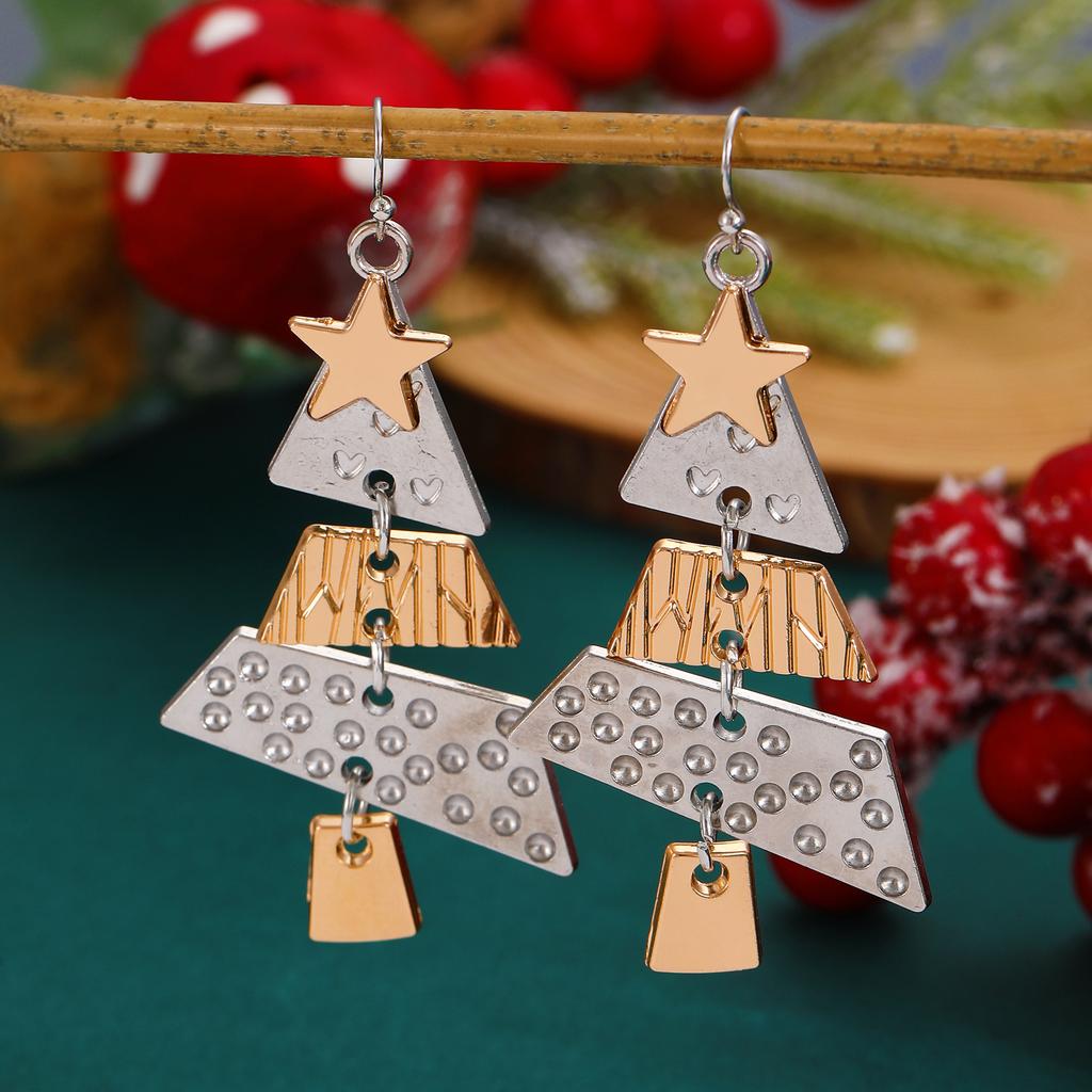 Christmas Tree Long Drop Earrings for Women Hollow Xmas Tree Star Dangle Earring Party Punk Cool Jewelry