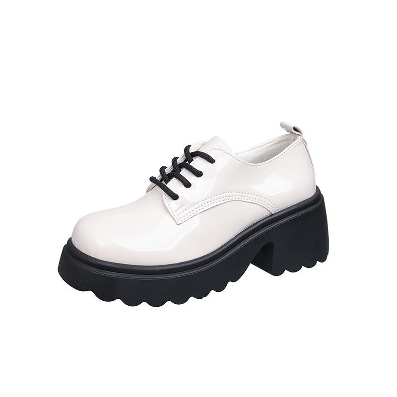 

Черные толстые туфли в британском стиле на высоком каблуке, женские, весна 2025, новые туфли на круглой платформе со шнуровкой 35 бежевый