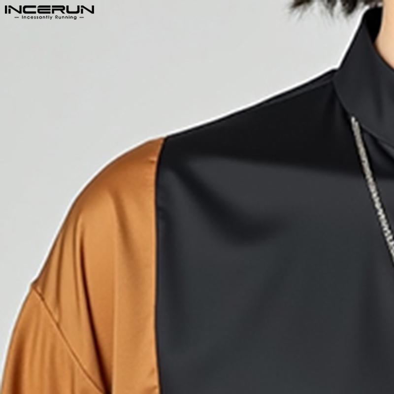 INCERUN Men Vintage Stand Neck 3/4 Sleeve Print Casual Patchwork T-shirts Tops