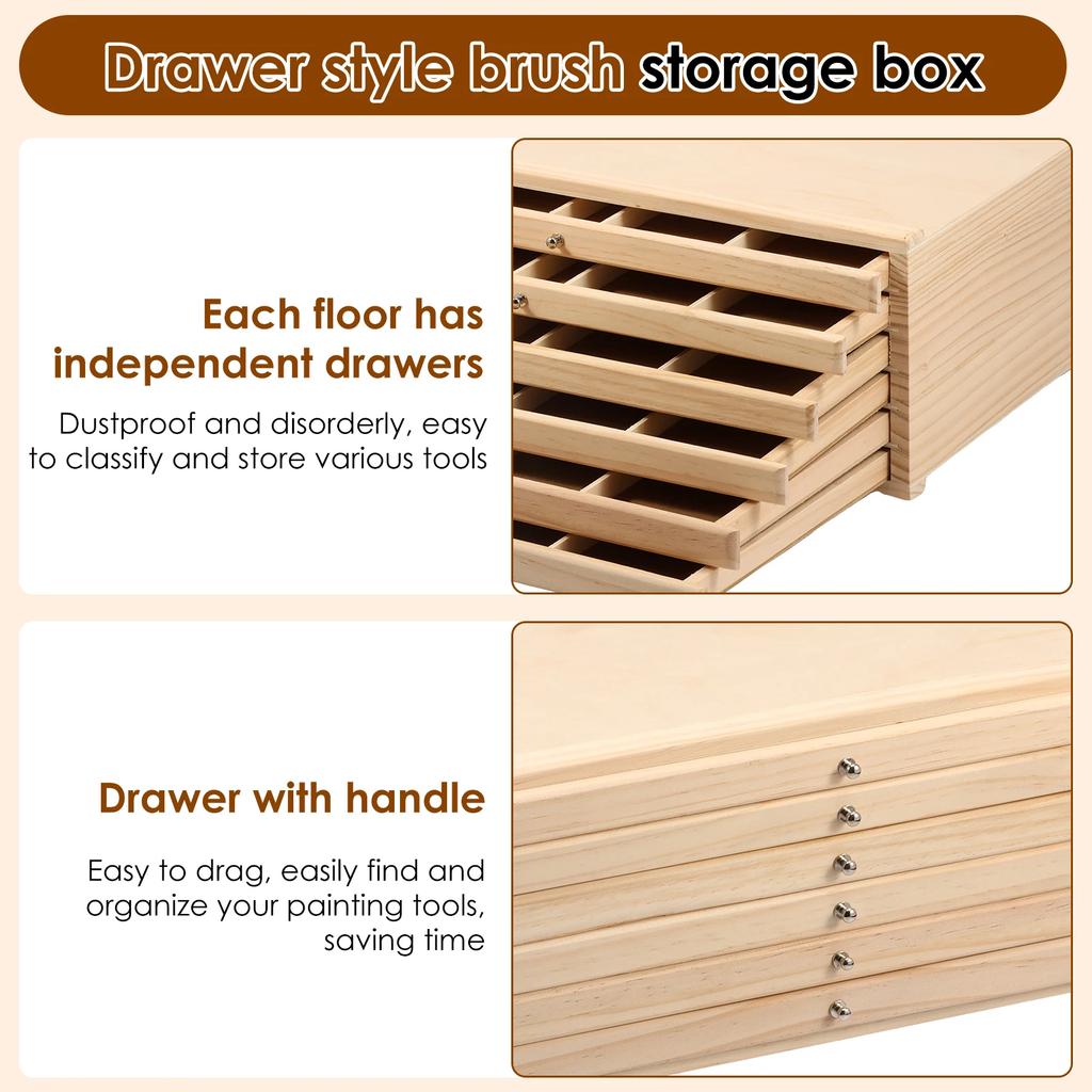 4/6 Layer Drawer Wooden Pencil Holder Artist Supply Storage Box Multifunction Pastel Pencils Stamps Paint Brush Organiser Box
