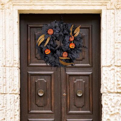 Halloween Wreath with Black Maple Leaves for Front Door Artificial Decorative Garden Indoor
